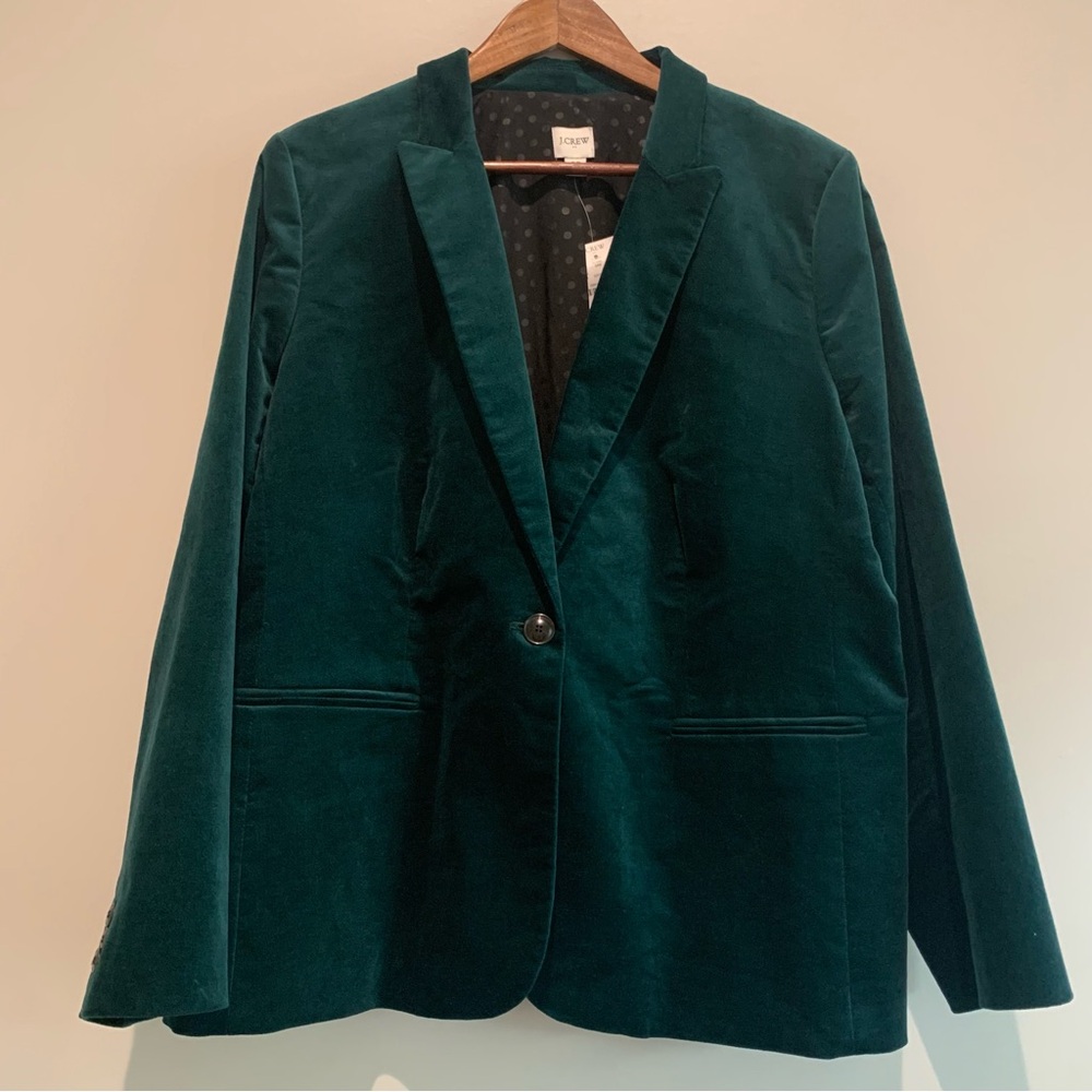 J. CREW Velveteen Emerald Green One Button Lined Blazer Size 20 NWT
